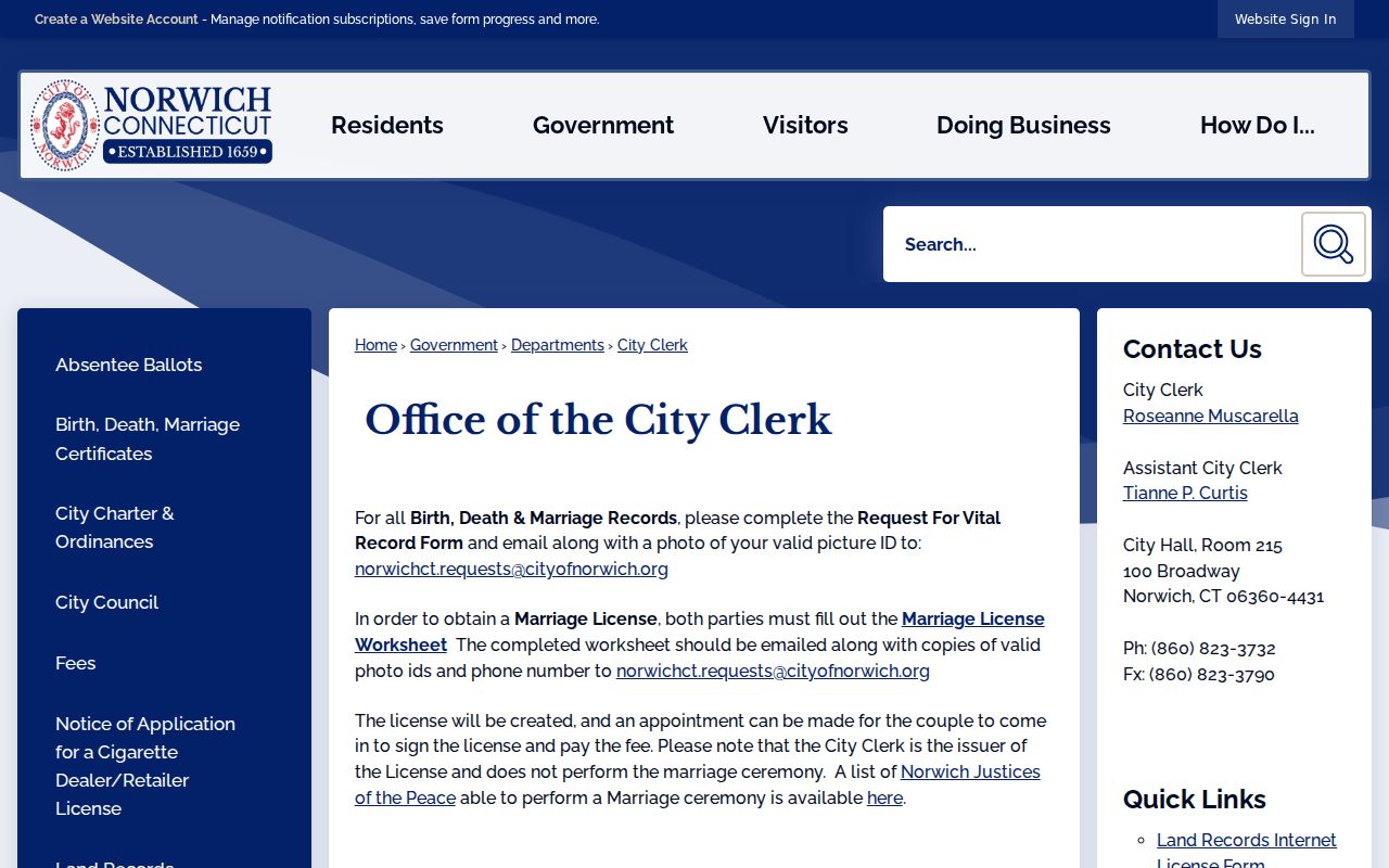 New London County clerk records Norwich City Clerk