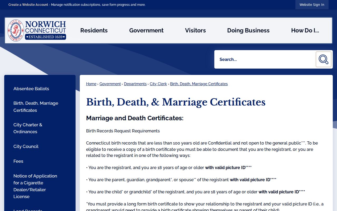 New London County clerk records Norwich birth death and marriage certificates