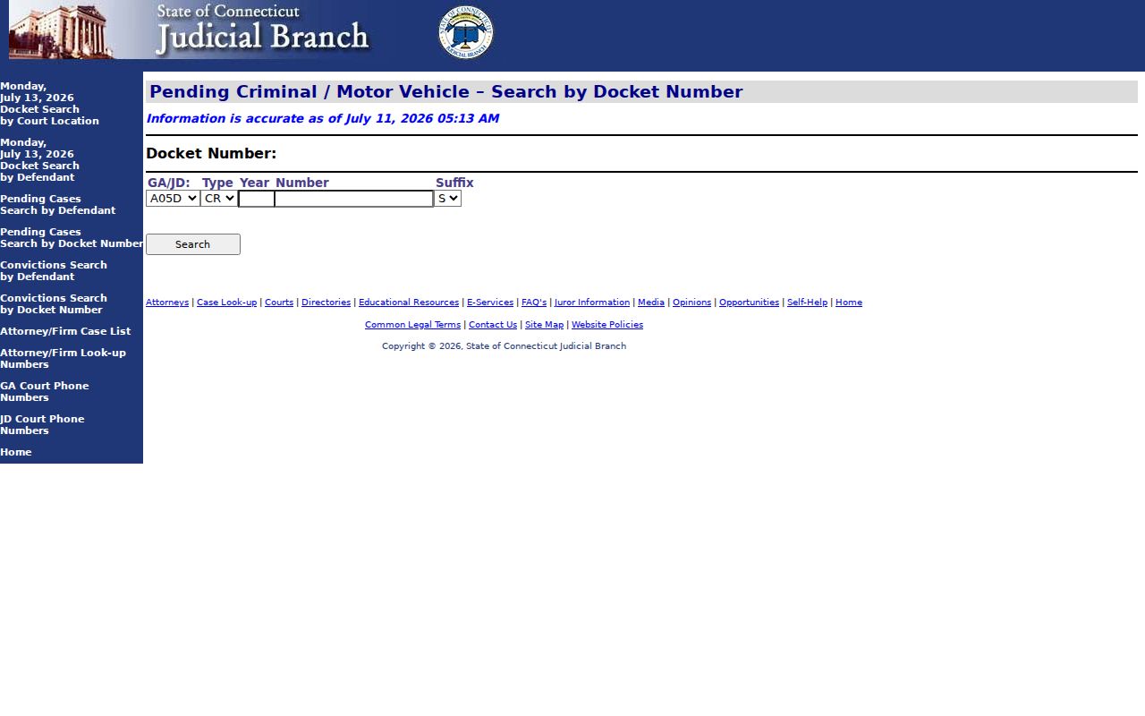 New London County court dockets pending docket number search