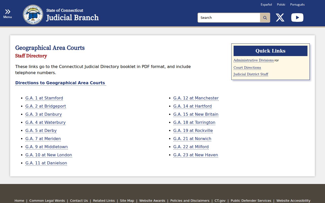 New London County court dockets Geographical Area staff directory