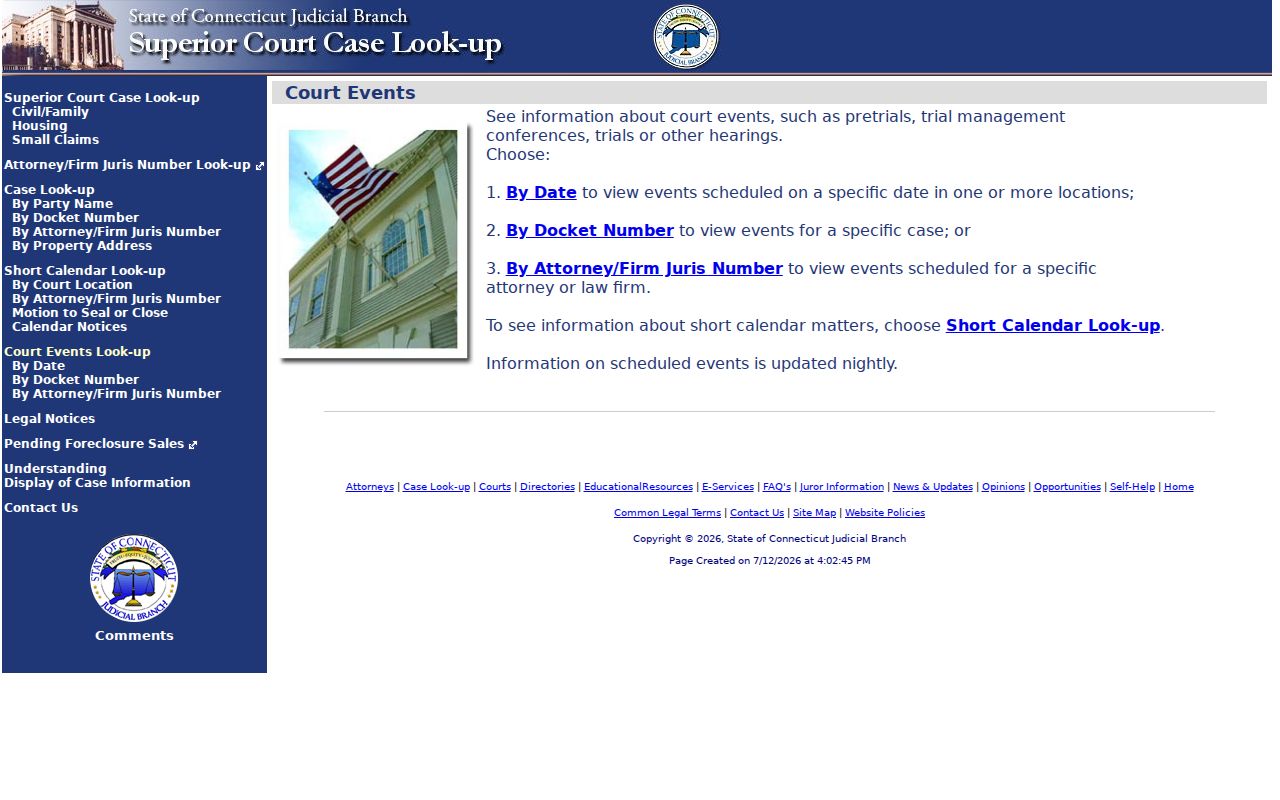 New London County court records court events search