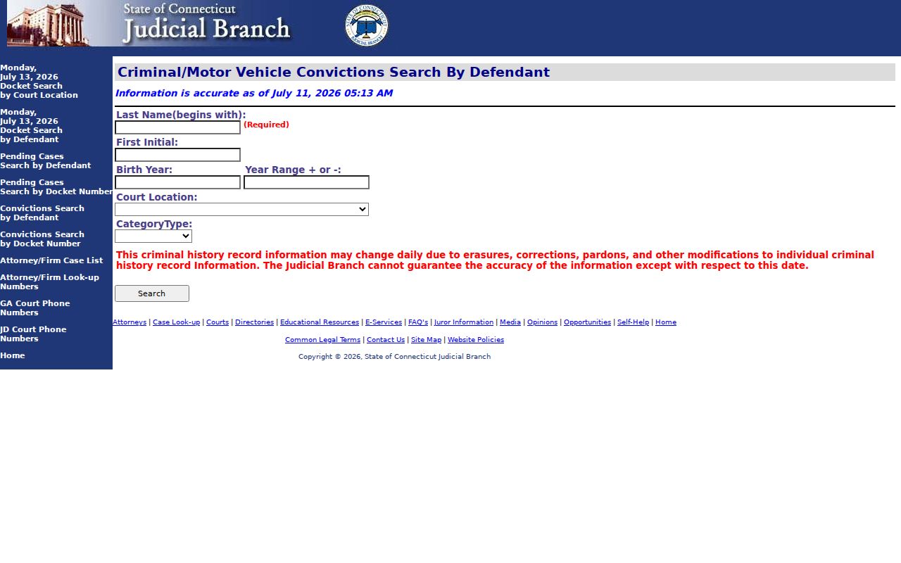 New London County criminal court records conviction search