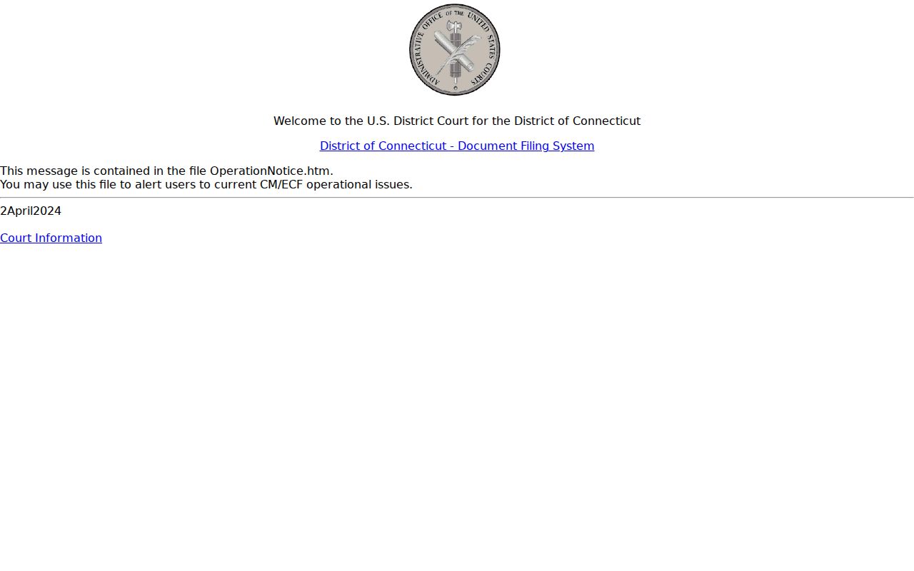 New London County Superior Court federal CM ECF access