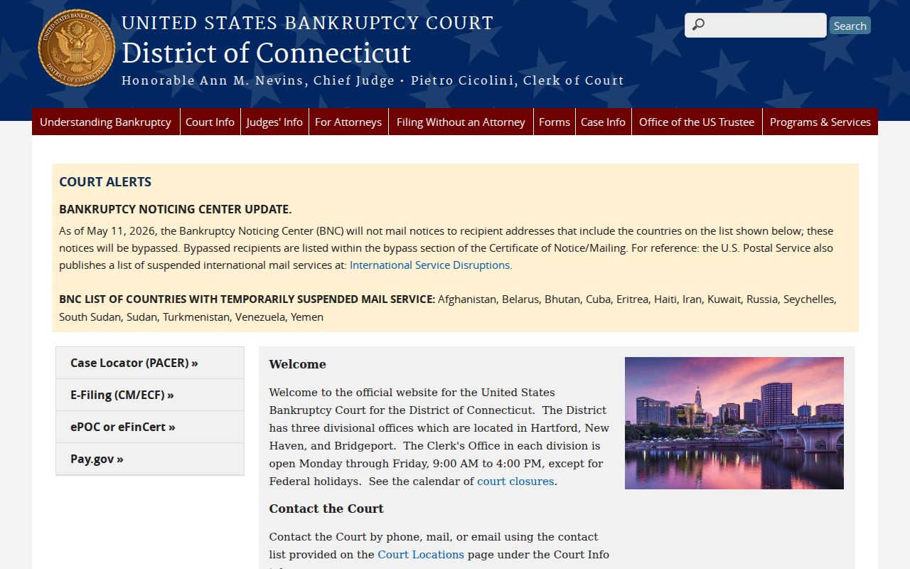 New London County Superior Court federal bankruptcy court