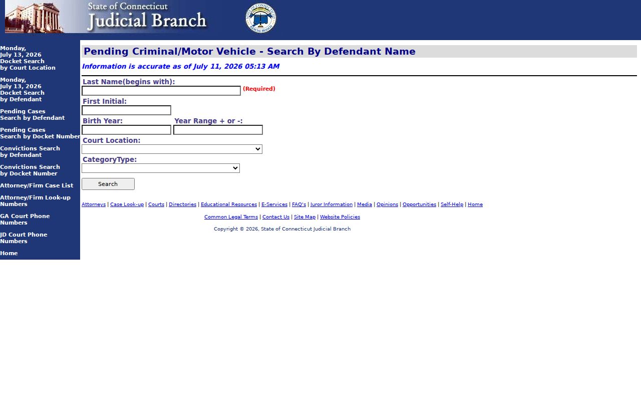 New London County court records pending criminal and motor vehicle search