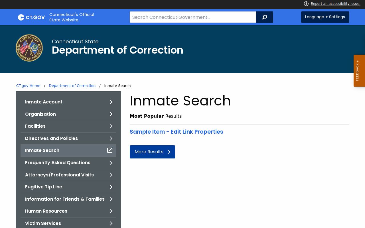 New London County court records DOC inmate search landing page