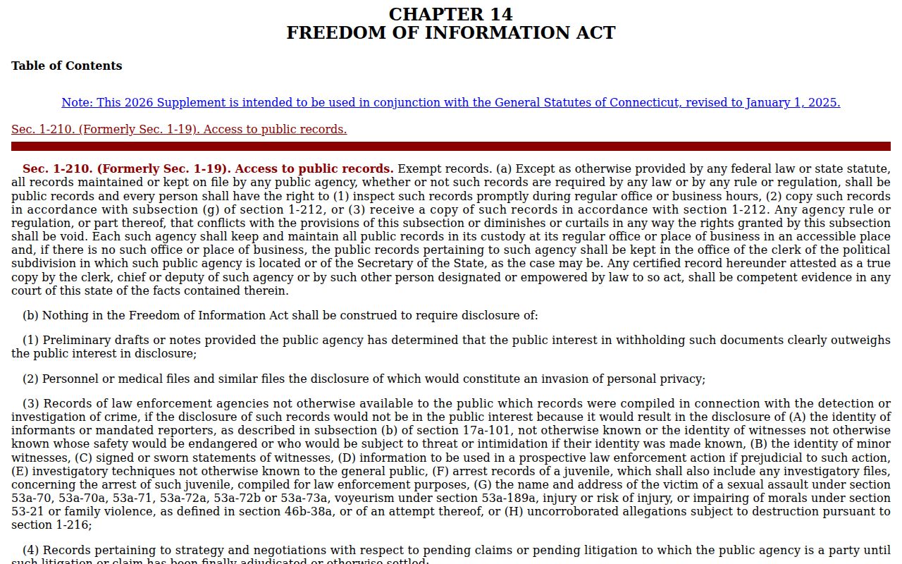 New London County court records Connecticut Freedom of Information Act