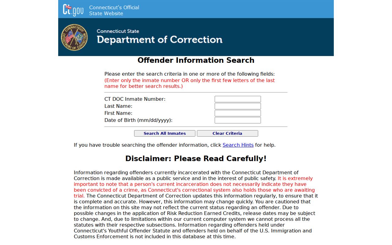 New London County inmate records official Connecticut DOC inmate search portal