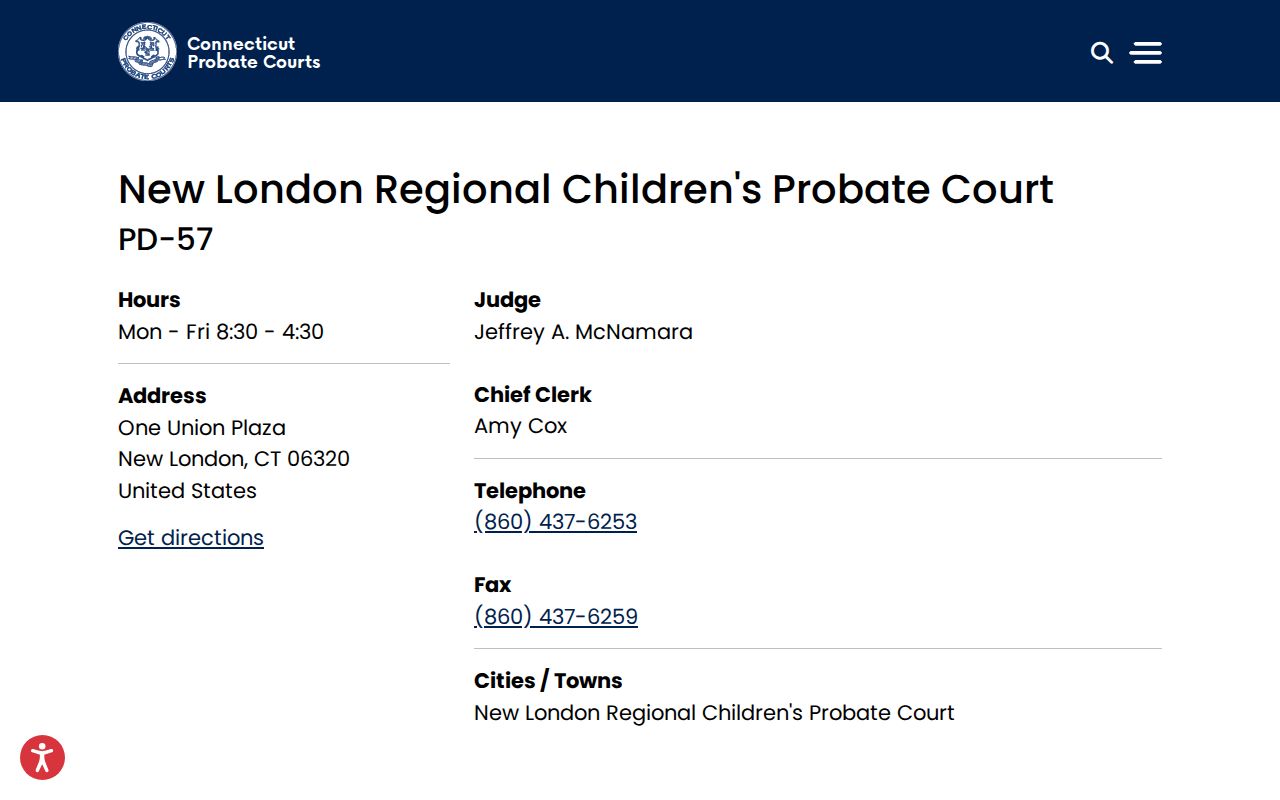 New London County probate records regional children's probate court